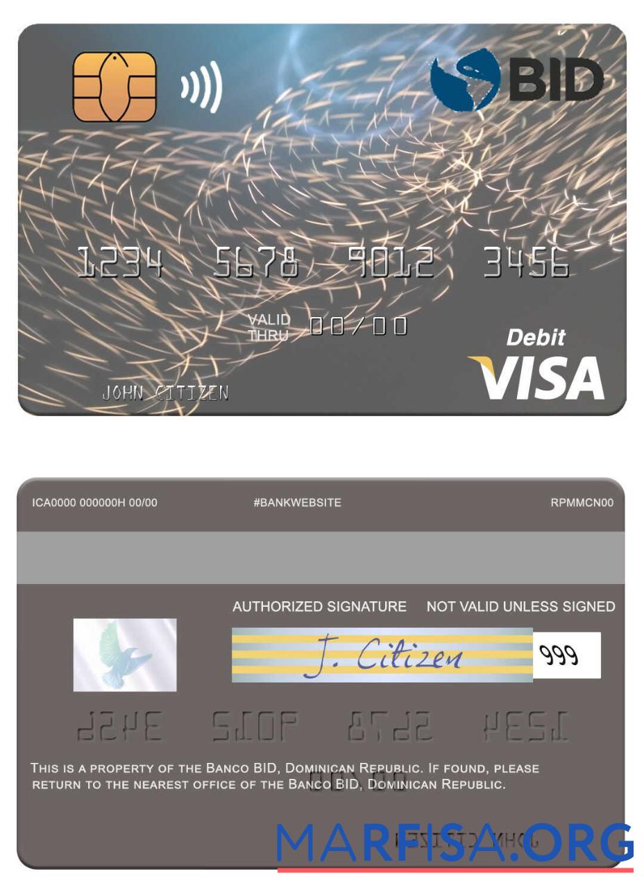 Blank Dominican Republic Banco BID visa debit card example